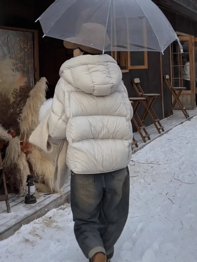 Woherb Puff Soft Glutinous Hooded Short Down Jacket Women's Winter New Thick Small Turtle Back Ken Bean Bread Coat-Outfit Ideas