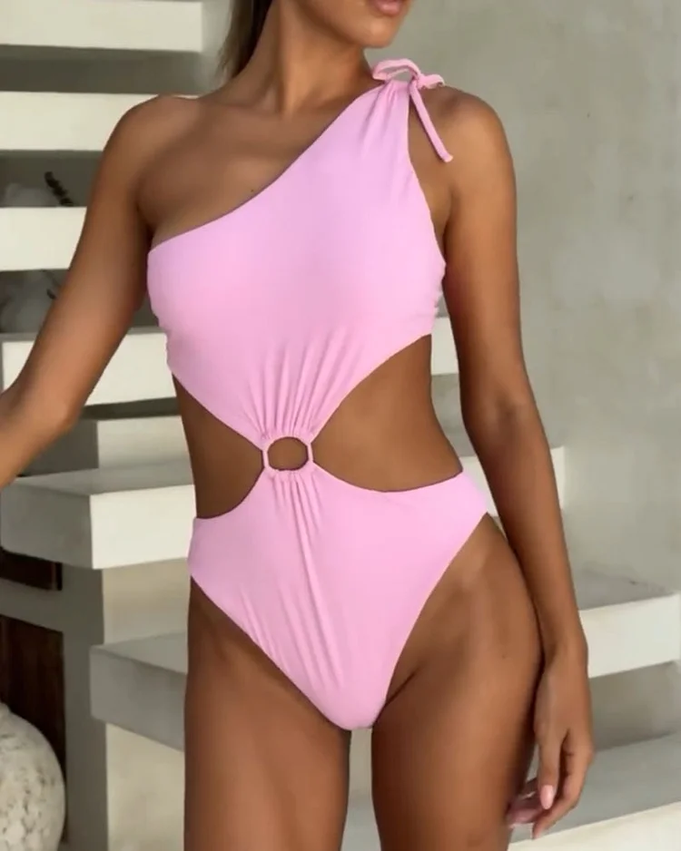 Women's solid color one shoulder strappy swimsuit