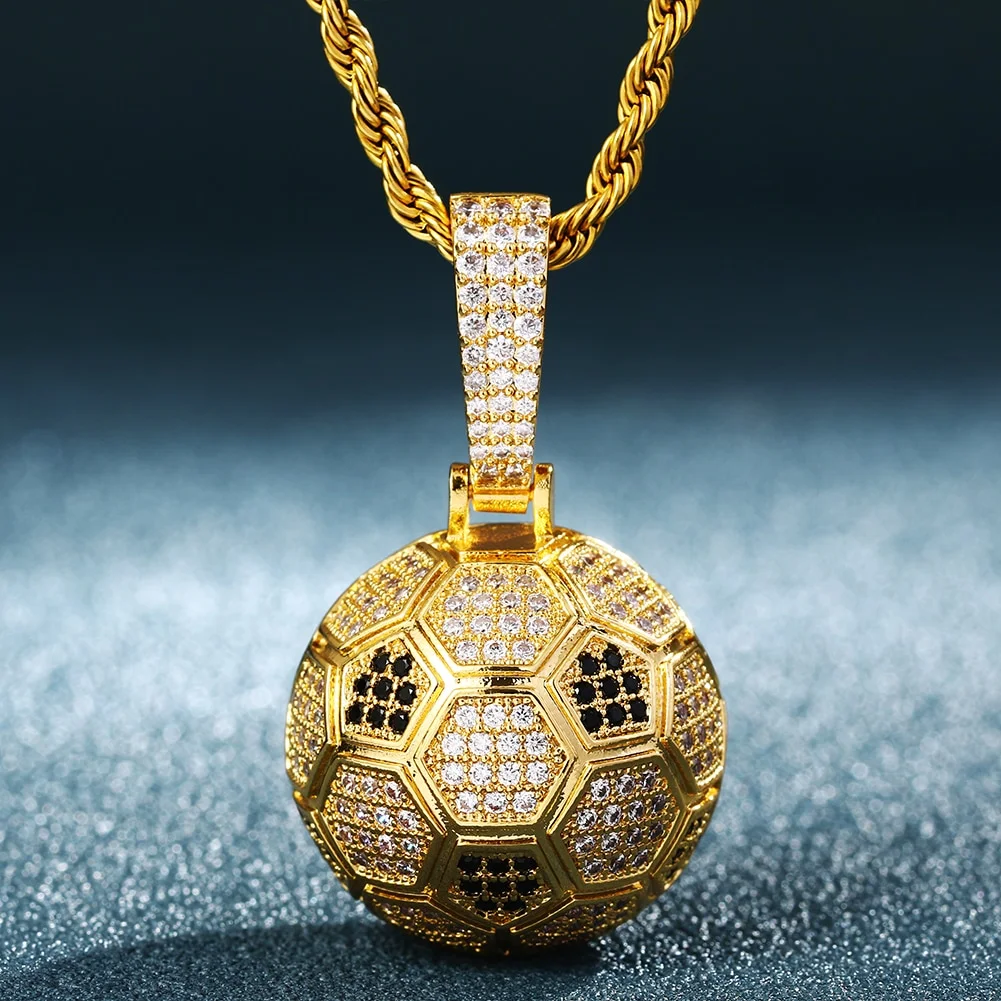 Iced Out Hollow Football Shape Pendant Necklace-VESSFUL