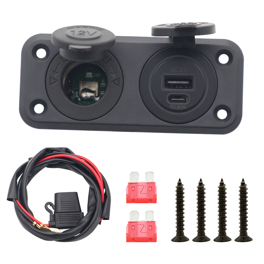 

LED QC3.0+PD Dual USB Car Charger+180W Cigarette Lighter Socket Panel Mount, 501 Original