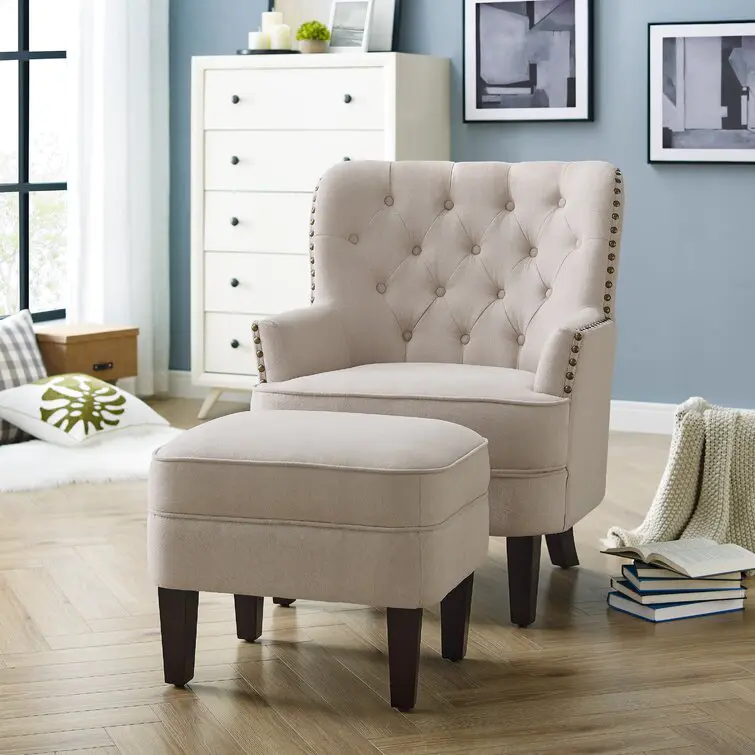 Tufted Wingback Chair & Ottoman - Temu