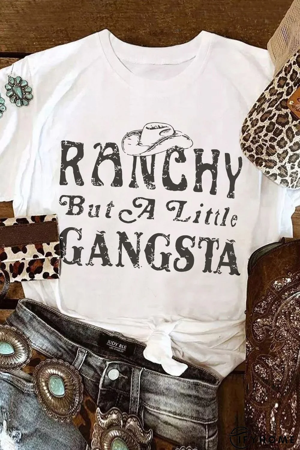 White Western Slogan Letter Print Short Sleeve T Shirt | IFYHOME