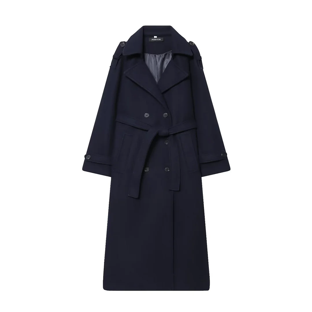 Nigikala Nigikala Autumn New Female Retro Leisure Double Buckle With Belt Long Hair Coat