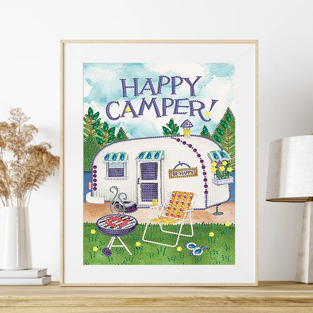 Diamond Painting - Partial Special Shaped Drill - Happy Camping Bus(30*40cm)