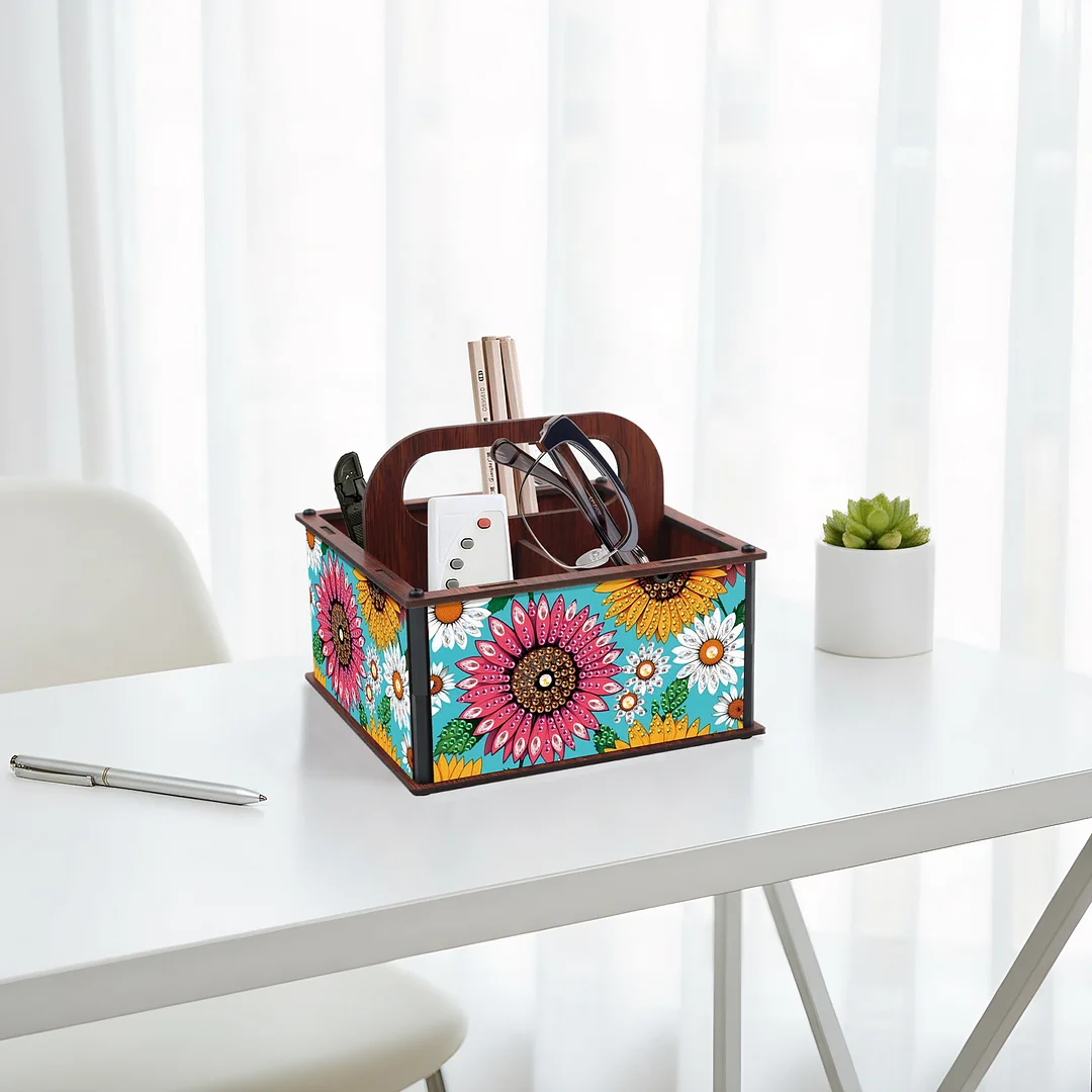 DIY Flower Wooden Diamond Painting Handheld Storage Box Kit Tabletop Art Decor