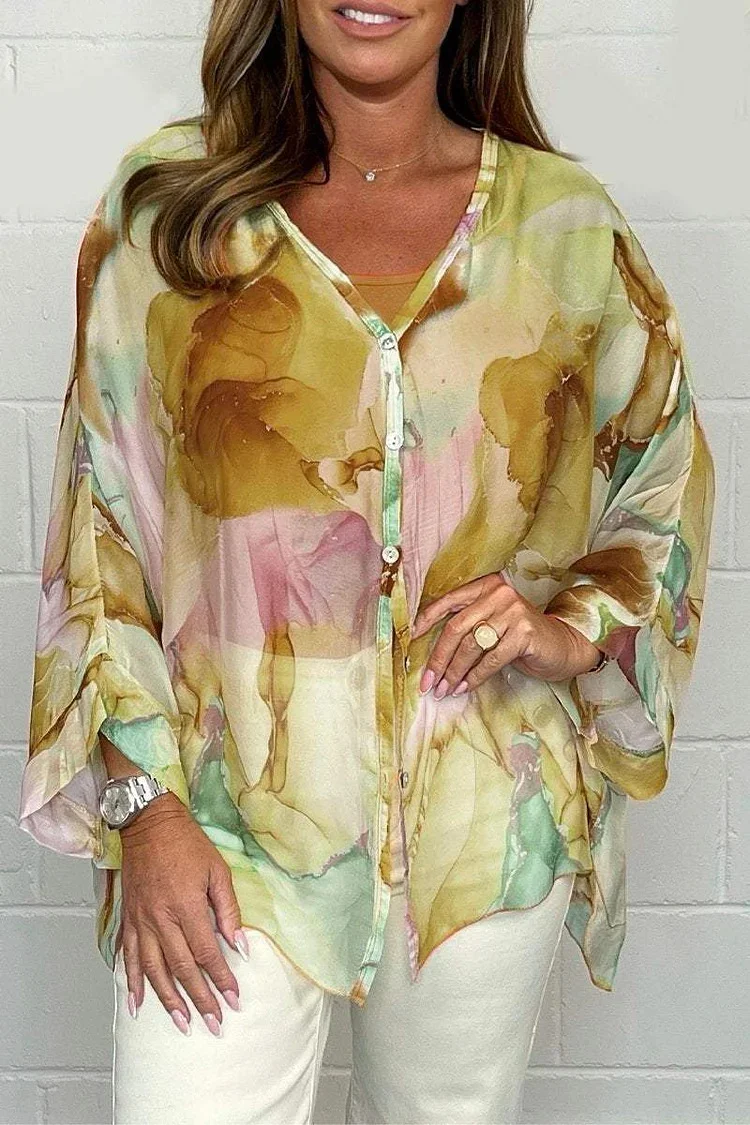 Casual Chiffon Floral-Print V Neck Top