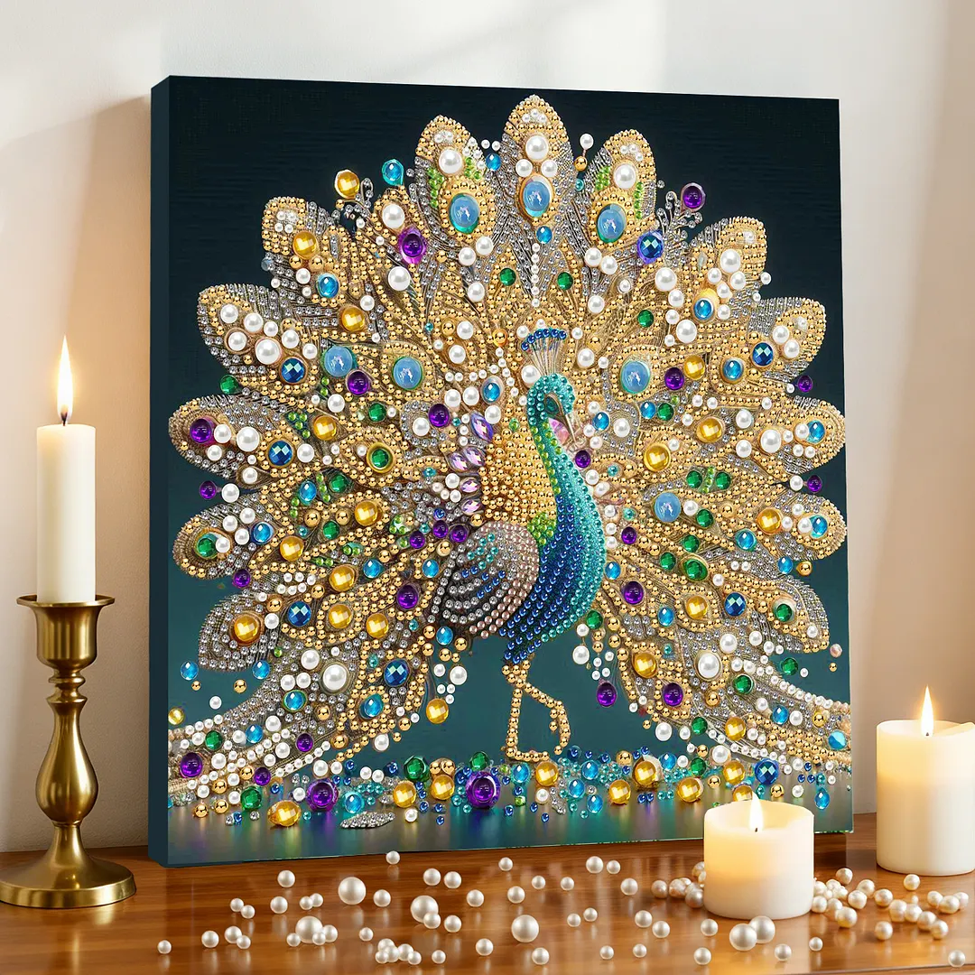Peacock DIY Art Craft Pearl Diamond Painting with Frame 9.84x9.84in Diamond Art Pearl Painting Kit for Adults Beginners Gift Idea Home Wall Decor