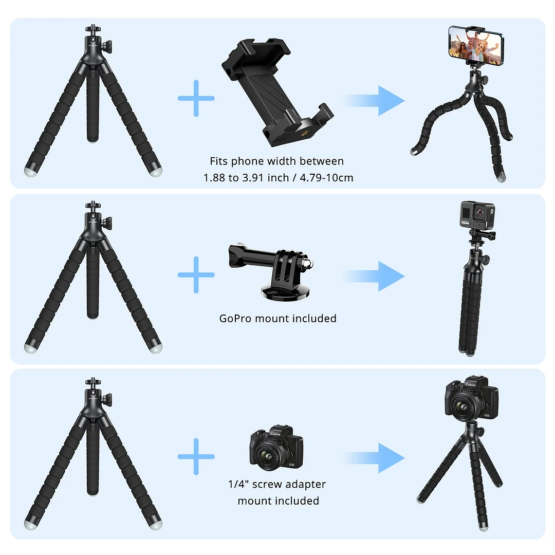 ATUMTEK Phone Tripod, Flexible Camera Tripod Stand with 9.4 Inches, Black