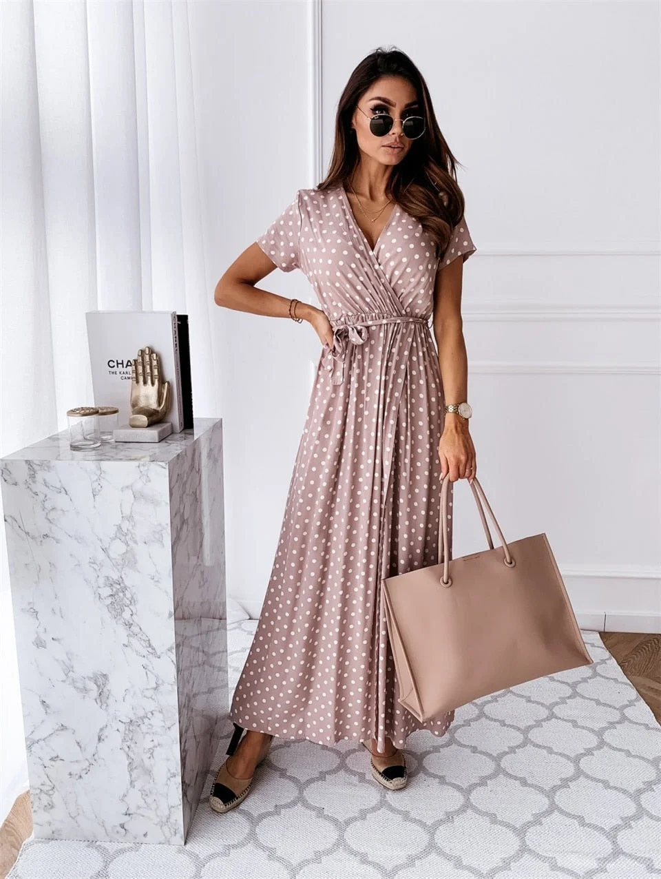 Women Dresses Summer 2021 Fashion Polka Dot Split Boho Dress V-Neck Women Casual Beach Vacation Long Dresses Vestido De Mujer