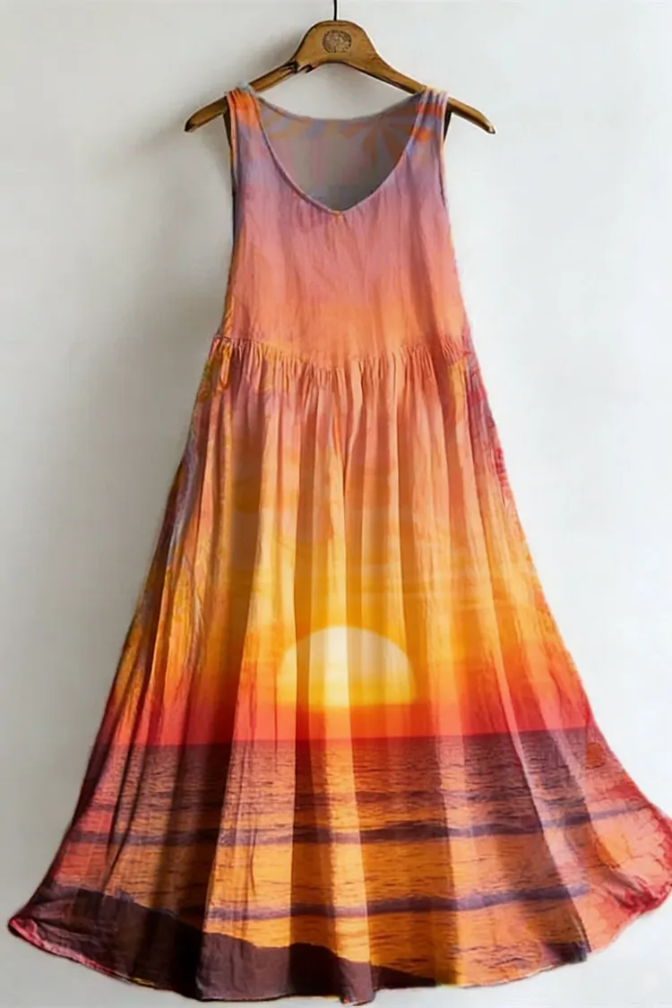 Women's Summer Holiday Print Spaghetti Strap Cotton Dress