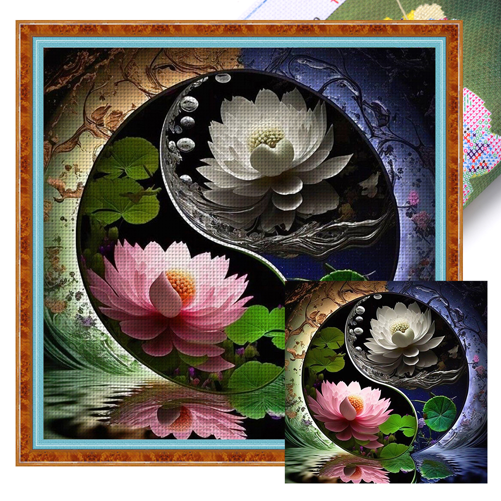 Tai Chi Yin Yang-Lotus Full 11CT Pre-stamped Canvas(45*45cm) Cross Stitch