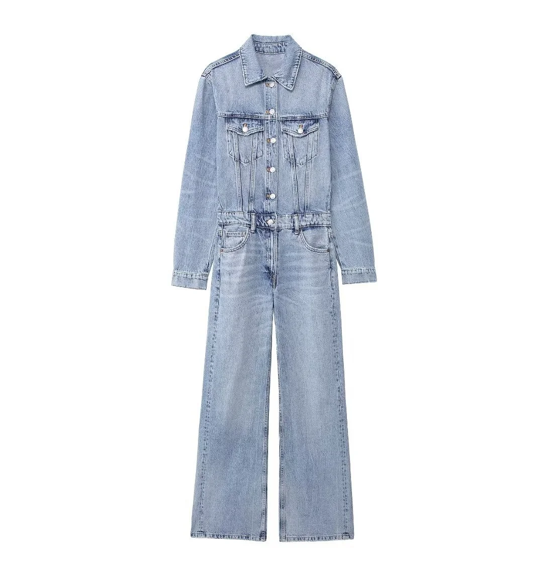 Women's 2024 Casual Simple Denim Jumpsuit Overall Long Sleeve Jumpsuits