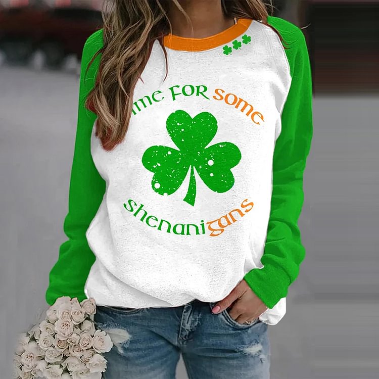Comstylish St. Patrick's Day Lucky Shamrocks Print Sweatshirt
