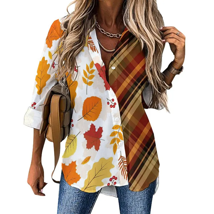 Personalized Design Women's  Cropped Hem Shirt Thanksgiving