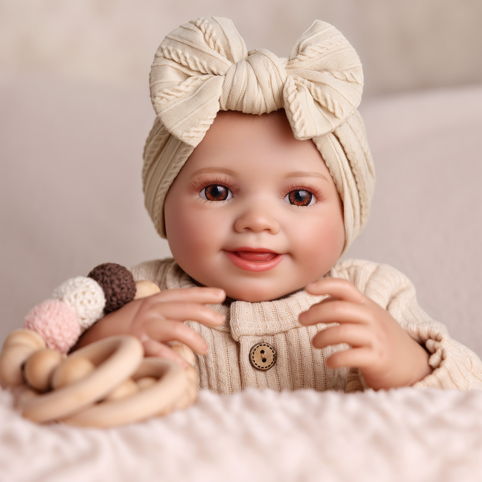 Babeside Smiling Reborn Baby Sunny 17'' Little Infant Girl Healing of the Heart Khaki-Cloth Body