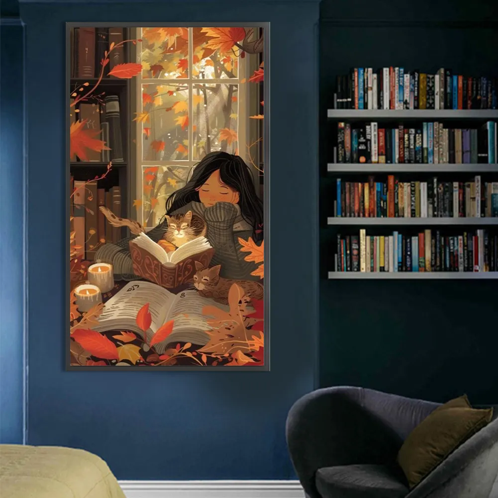 Partial AB Diamond Painting - Full Round Drill - Girl Reading(Canvas|45*75cm)