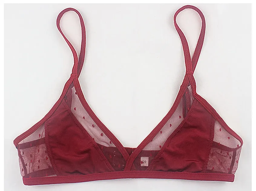Sexy Lace Bralette Women Mesh Dot Bra Translucent Thin Bralet Triangle Cup Black Brassiere Lingerie Unlined Underwear Bras Top