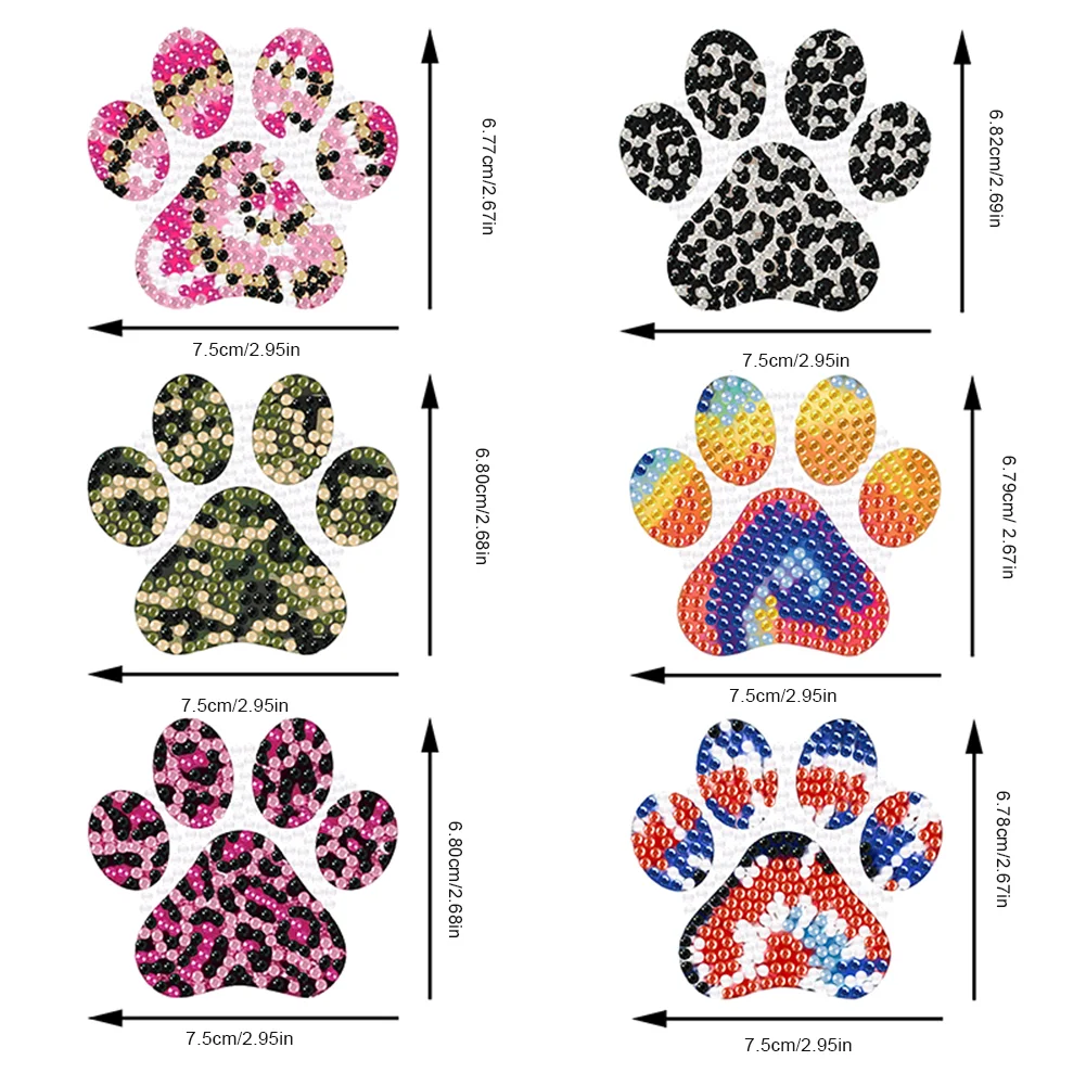 6Pcs DIY Puppy Footprint Special Shape Diamond Painting Fridge Magnet for DIY Crafts