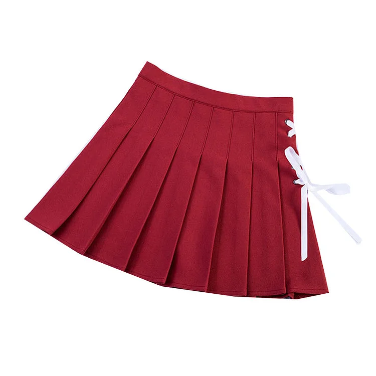 Red Color Line - Plaid Pleated A-Line Mini Skirts - Gotamochi Kawaii Shop, Kawaii Clothes