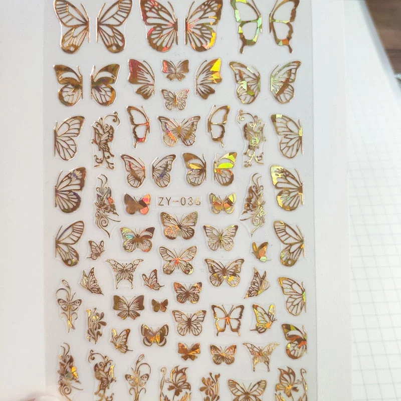 1PC Holographics 3D Butterfly Nail Art Stickers Adhesive Sliders Colorful DIY Golden Nail Transfer Decals Foils Wraps Decoration-Nail Inspo