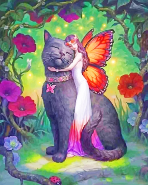 

Fairy Butterfly Hugging A Black Cat – Paint By Numbers - 40*50CM, 501 Original