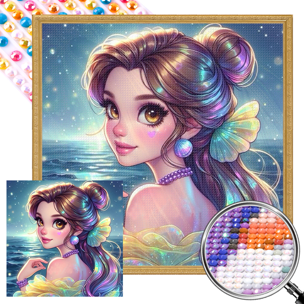 Girl By The Sea 40*40cm(picture) full round drill diamond painting with 3 to 5 colors of AB drills