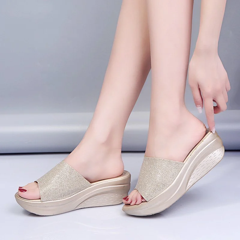 Qengg Slippers Women's 2022 Summer New Thick Sole Wedge Heel Flip-Flops Open Toe Ladies Fashion Solid Color Sandals Women