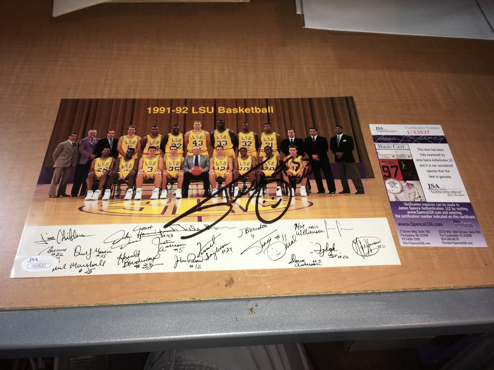 Shaquille O'Neal Early 91-92 LSU Autographed Team Photo Poster painting JSA Certified