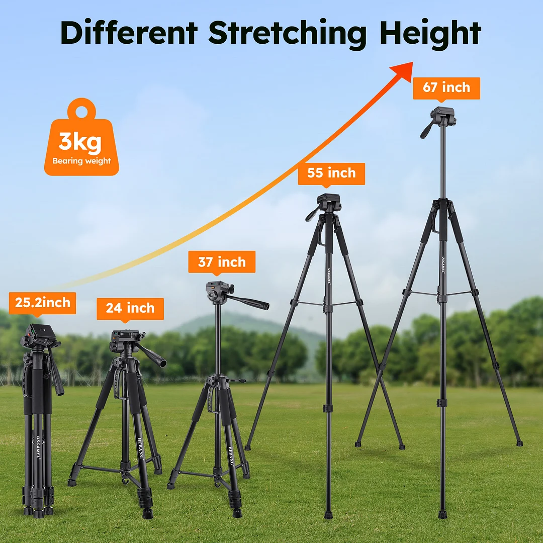 BEBANG 67" Camera Tripod, Portable and Flexible Tripod with Clip and Adapter, Porfessional Aluminum Tripod Stand for Mirrorless/DSLR/Phone/Camcorder/Spotting Scopes/Binoculars/Telescope