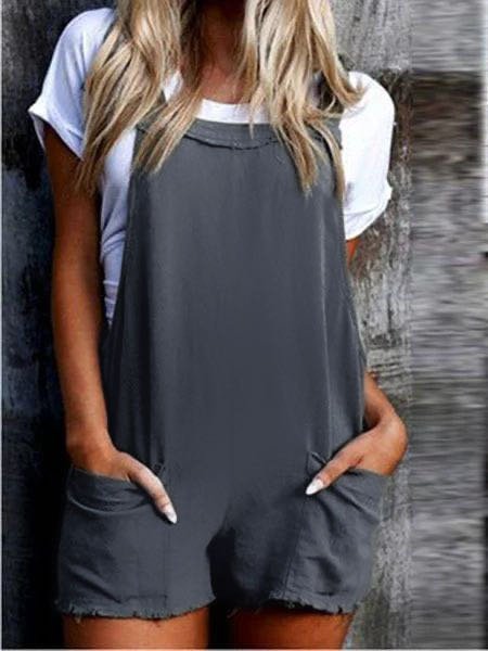 Deep Gray Spaghetti Casual Cotton-Blend One-Pieces