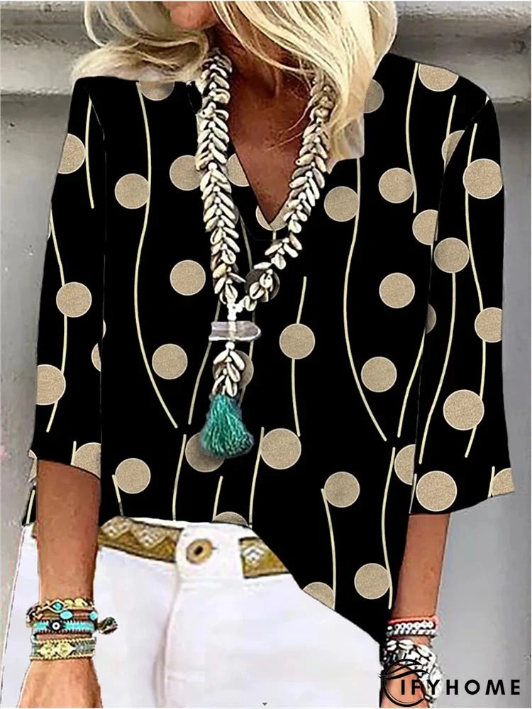 Casual Polka Dots Three Quarter Loose Top | IFYHOME