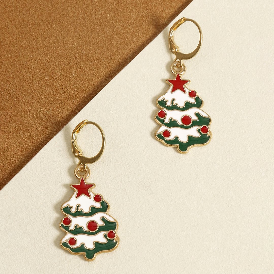 Lovely Christmas Tree Santa Claus Boots Alloy Drip Earrings