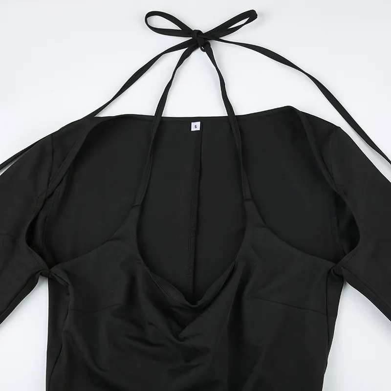 Women Clothing Solid Color Halter Lace up Jumpsuit Two Piece Blouse Sexy Casual Sports Suit