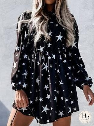 Dresses Star Print Long Sleeve Mini Dress for Women