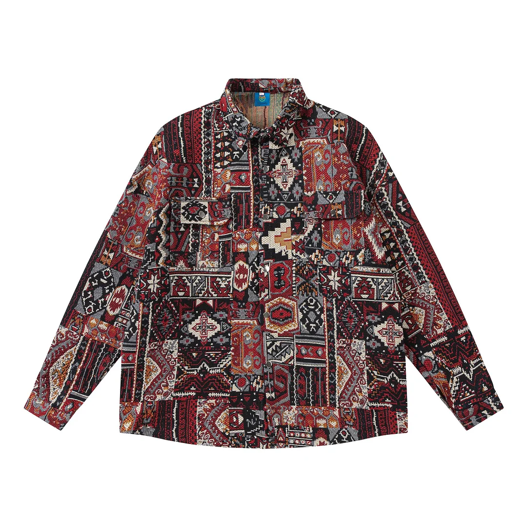 Women's Retro Abstract Woolen Jacquard Shirt Street Fashion Hippie Shirt