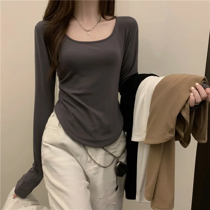 Uveng Uveng Short Long-Sleeved T-Shirt Women's Autumn Dress 2024 New Slim Slim Bottom Shirt Early Autumn Student Jacket