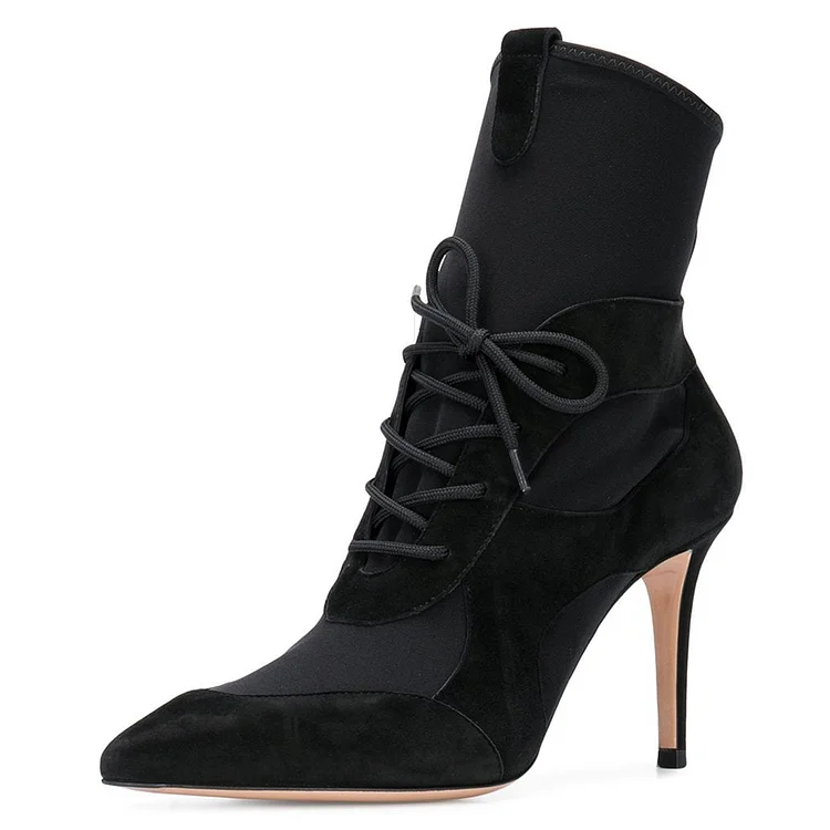 Black Stiletto Heel Lace Up Ankle Boots - Stylish and Chic Footwear Vdcoo