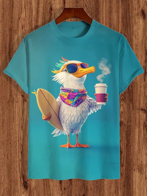 Men's Chicken Holding Coffee Painting Print T-Shirt