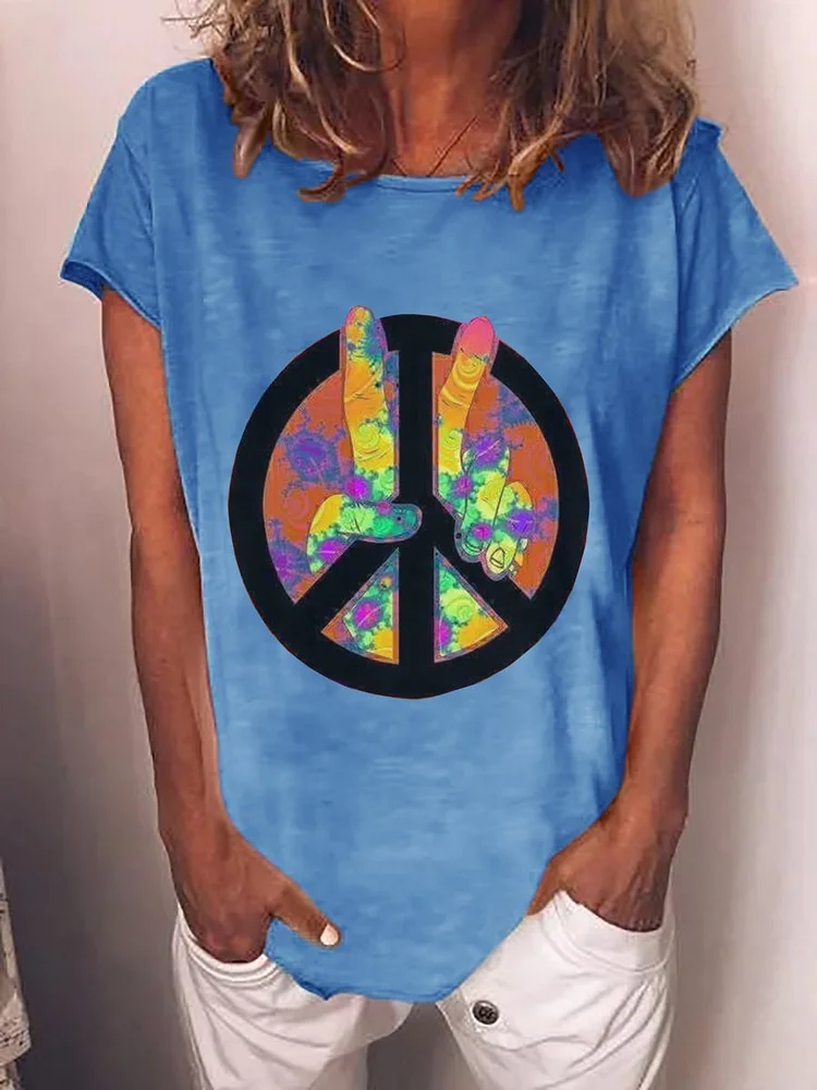 Bestdealfriday Hippie Soul Peace Crew Neck Woman's T-Shirts Top