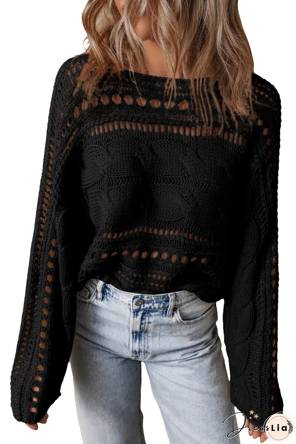 Hollow-out Cable Knit Cropped Sweater