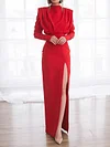 Stylish Solid Color Split-Side Stand Collar Long Sleeves Maxi Dress