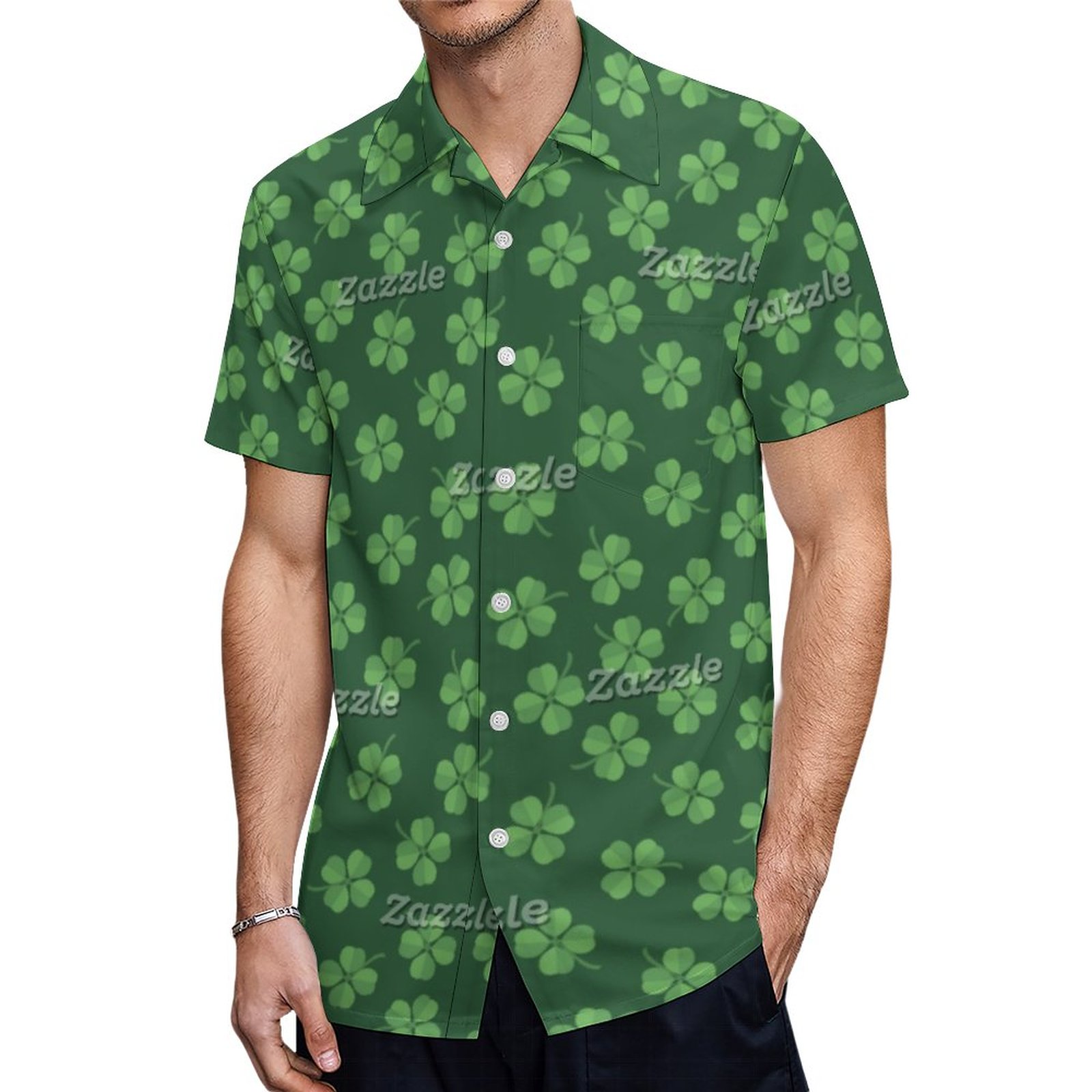 Green Clover Celtic Irish St Paddy S Day Hawaiian Shirt Mens Button Down Plus Size Tropical Hawaii Beach Shirts