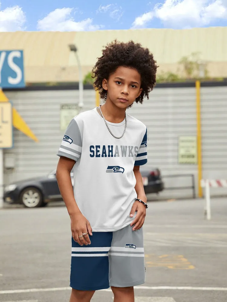 Seattle Seahawks  New Design Kids（5-14Y)' Casual Crew Neck T-shirt And Drawstring Shorts  2pcs/Set