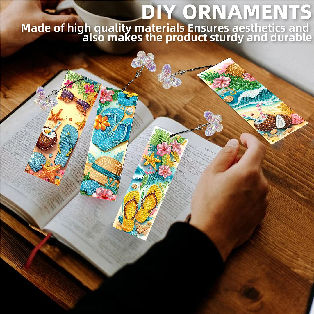 12Pcs Summer Beach DIY Diamond Art Painting Bookmark for Reading Enthusiasts