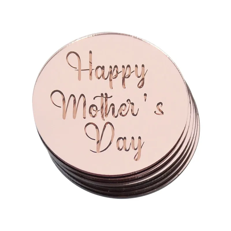 10pcs Gold Happy Mother's Day Acrylic Cupcake Topper Round Circle Cake Topper DIY Dessert Cake Decoration for Mothers Day Gift