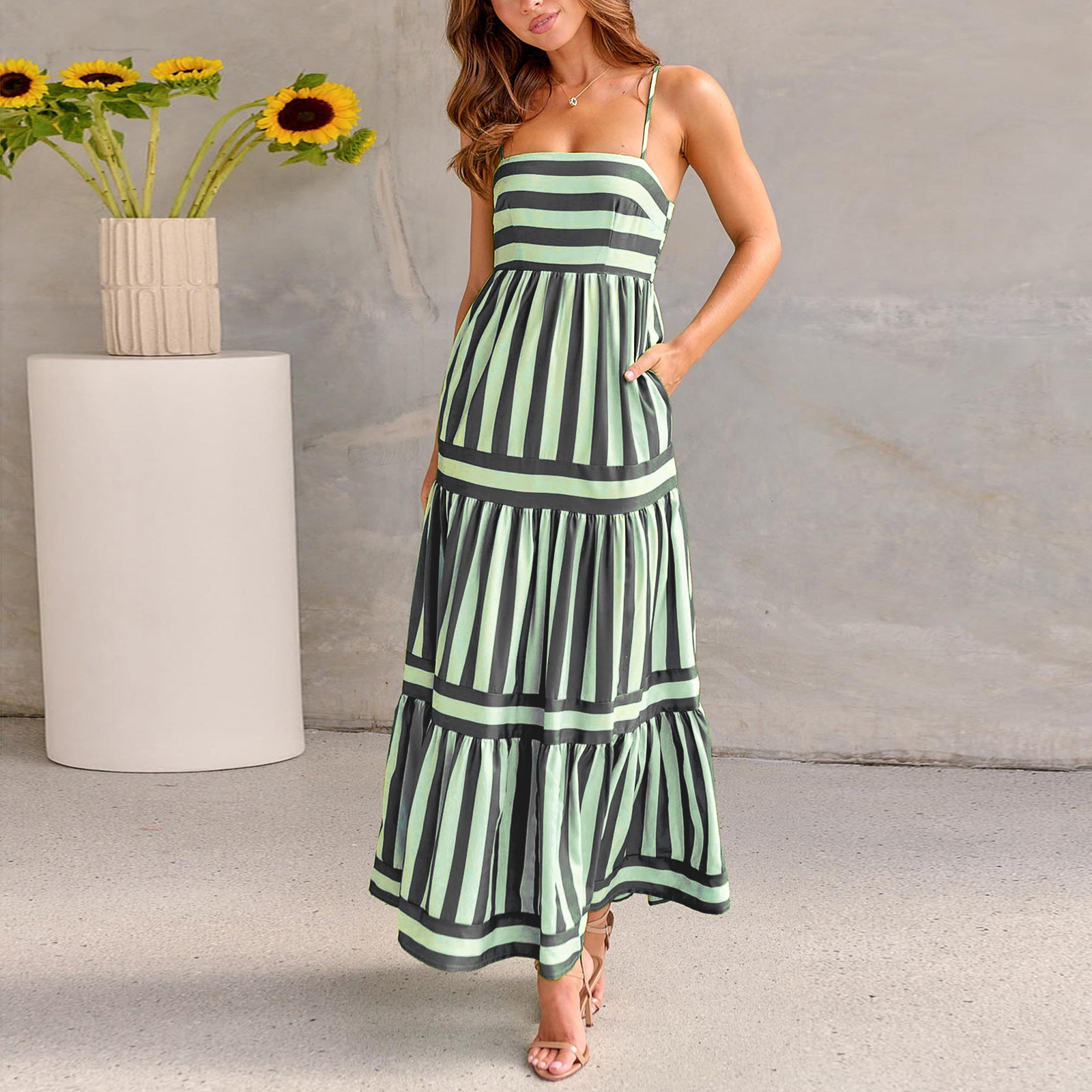 Mature Women Summer Dress With Pockets Fashion Beach Vacation Dress