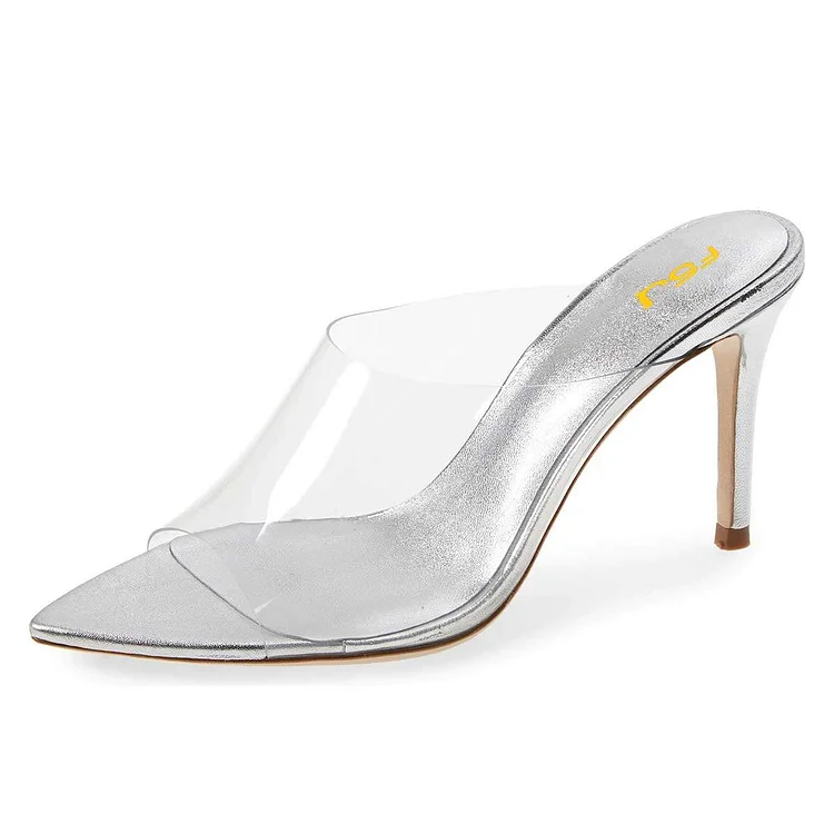 Silver Transparent PVC Mule Heels |FSJ Shoes