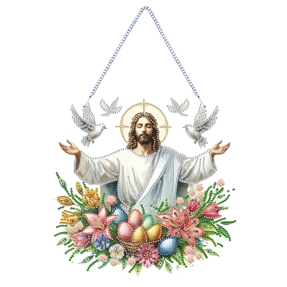 DIY Jesus Easter Egg Single-Sided Acrylic Diamond Painting Hanging Pendant for Home Decor