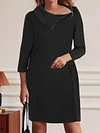Zipper Asymmetrical Neck Dress, Casual Solid 3/4 Sleeve Dress, Women's Clothing