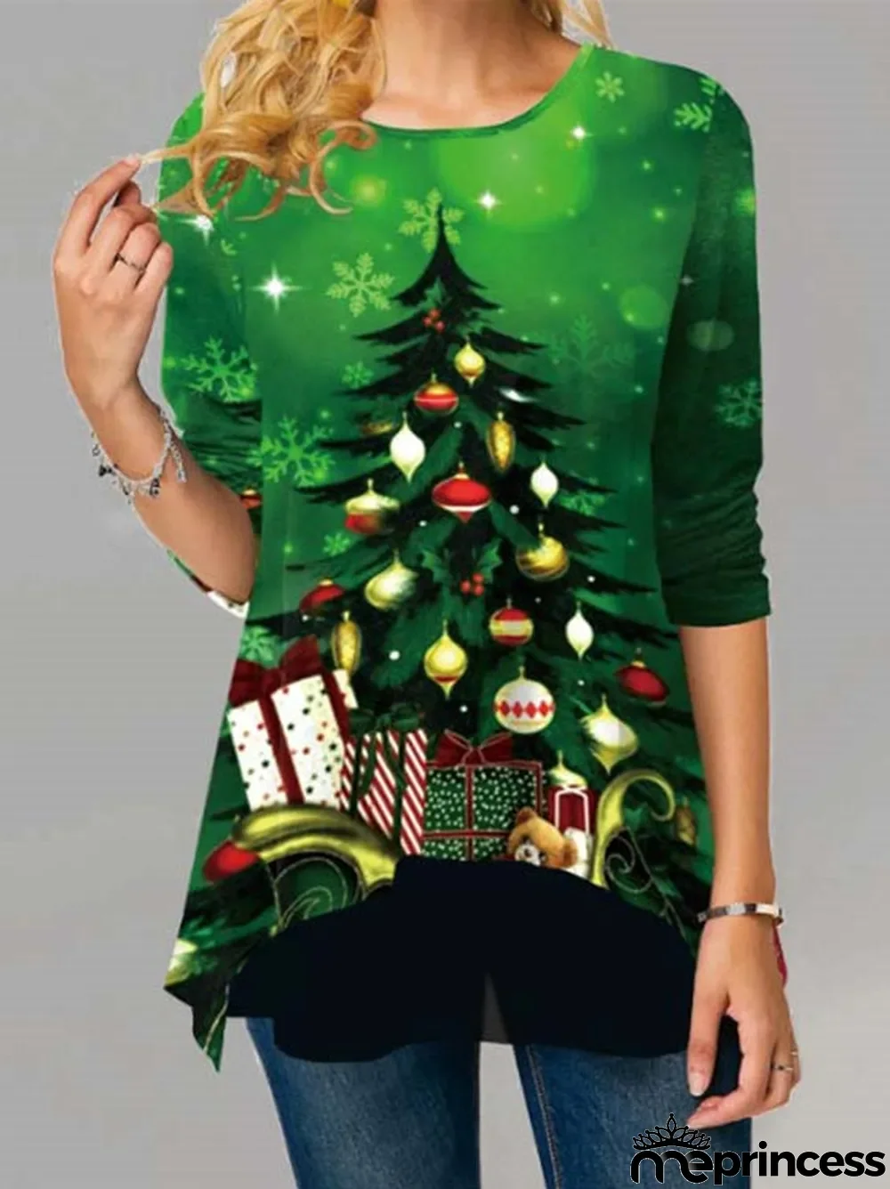 Women's Christmas Graphic Solid Color Scoop Neck Long Sleeve Top
